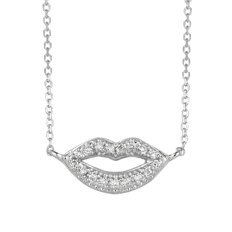 0.09 Carat Natural Diamond Lips Necklace 14K White Gold G SI
