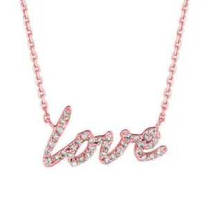 0.20 Carat Natural Diamond Love Necklace Pendant 14K Rose Gold G SI 18 inches