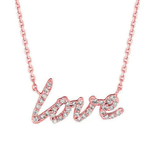 0.20 Carat Natural Diamond Love Necklace Pendant 14K Rose Gold G SI 18 inches