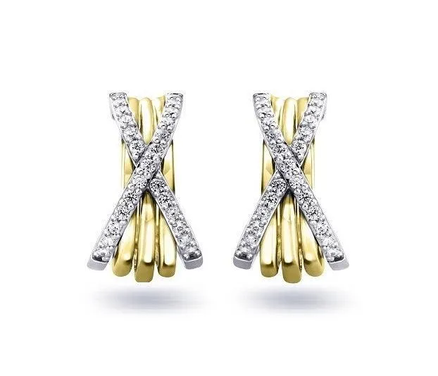 0.25TDW Vintage style X Hoop Diamond Earrings with 10K Yellow Gold