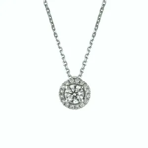 0.40 Carat Natural Diamond Halo Necklace 14K White Gold G SI 18 inches chain