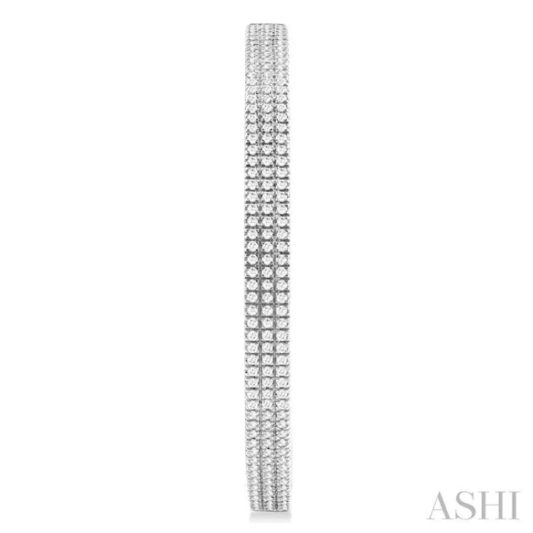 1 ctw Triple Row Pave Set Round Cut Diamond Fashion Hoop Earring in 14K White Gold