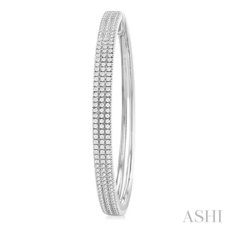 1 ctw Triple Row Pave Set Round Cut Diamond Fashion Hoop Earring in 14K White Gold