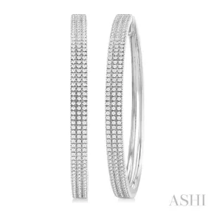 1 ctw Triple Row Pave Set Round Cut Diamond Fashion Hoop Earring in 14K White Gold