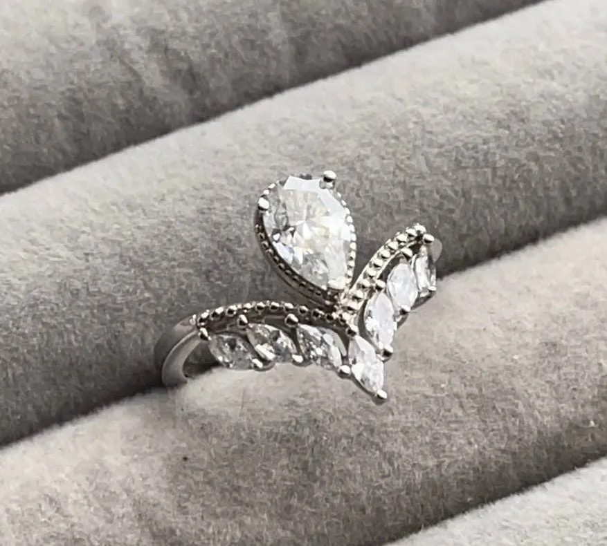 1.0 CARAT | Moissanite Diamond Engagement Ring | Wishbone Diamond Engagement Ring | Womens Diamond Ring | Moissanite Ring | Pear Cut Ring