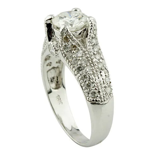 1.00 carat Round Brilliant Diamond 18k White Gold Engagement Ring Size 6.5