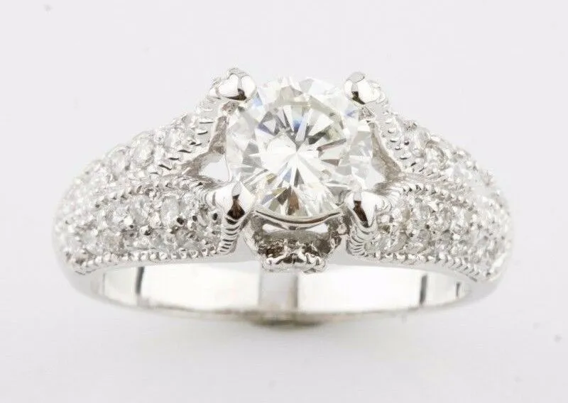 1.00 carat Round Brilliant Diamond 18k White Gold Engagement Ring Size 6.5