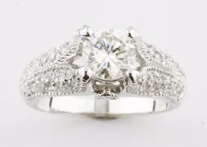 1.00 carat Round Brilliant Diamond 18k White Gold Engagement Ring Size 6.5
