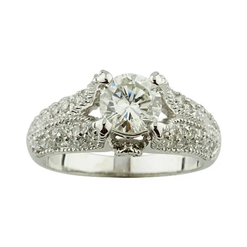 1.00 carat Round Brilliant Diamond 18k White Gold Engagement Ring Size 6.5