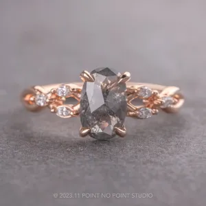 1.07 Carat Salt and Pepper Oval Diamond Engagement Ring, Winona Setting, 14K Rose Gold