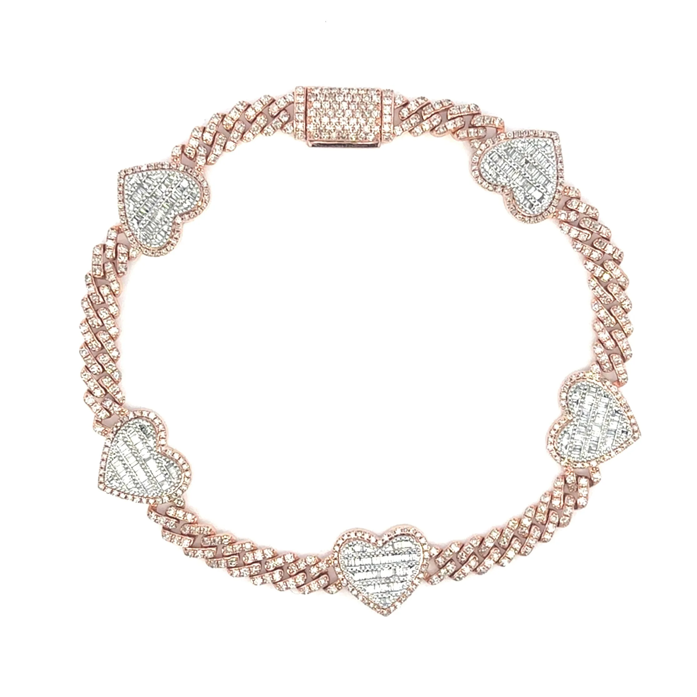 10K Baguette Heart Cuban Bracelet