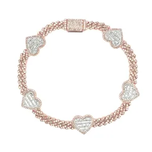 10K Baguette Heart Cuban Bracelet