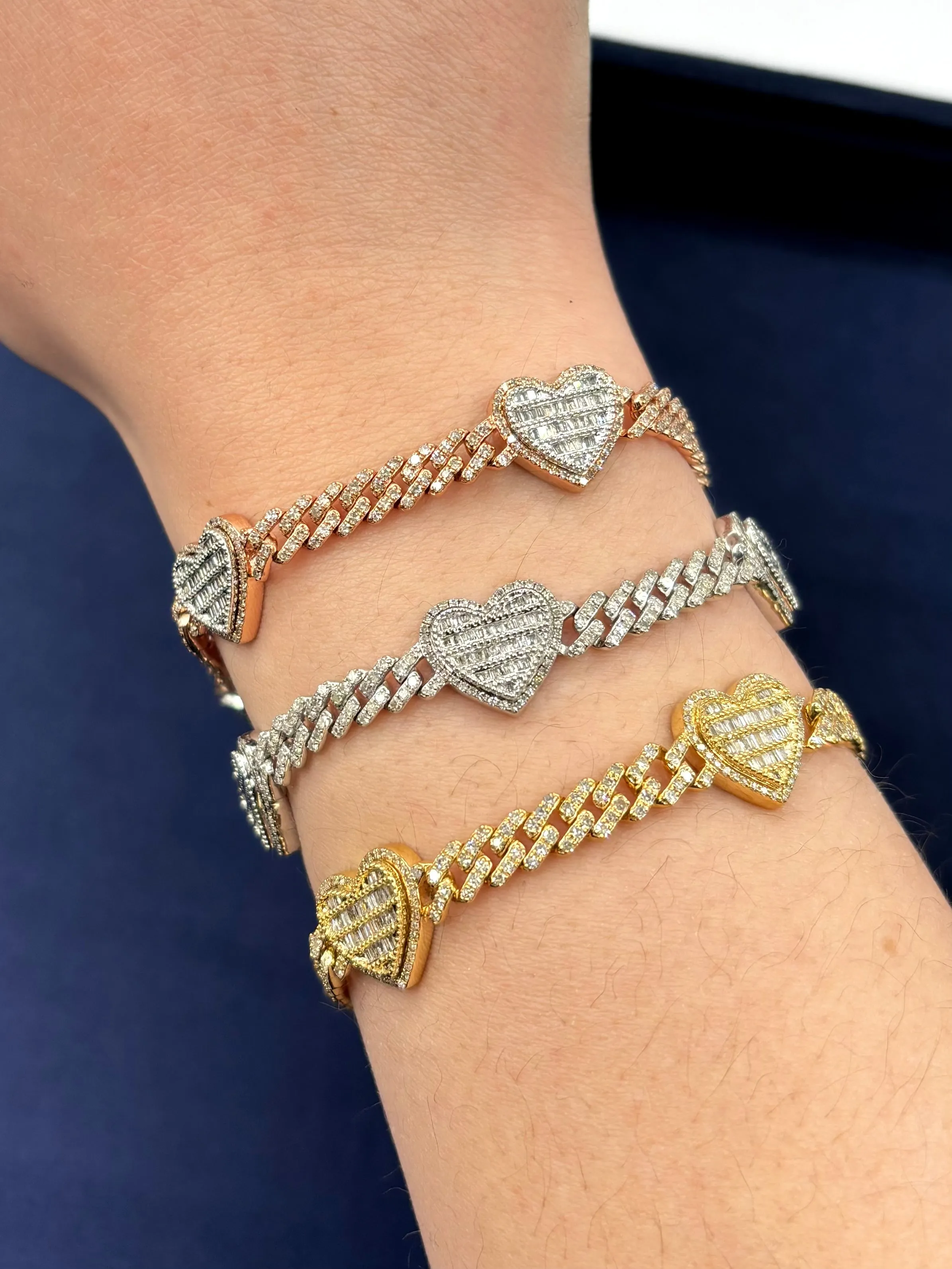 10K Baguette Heart Cuban Bracelet