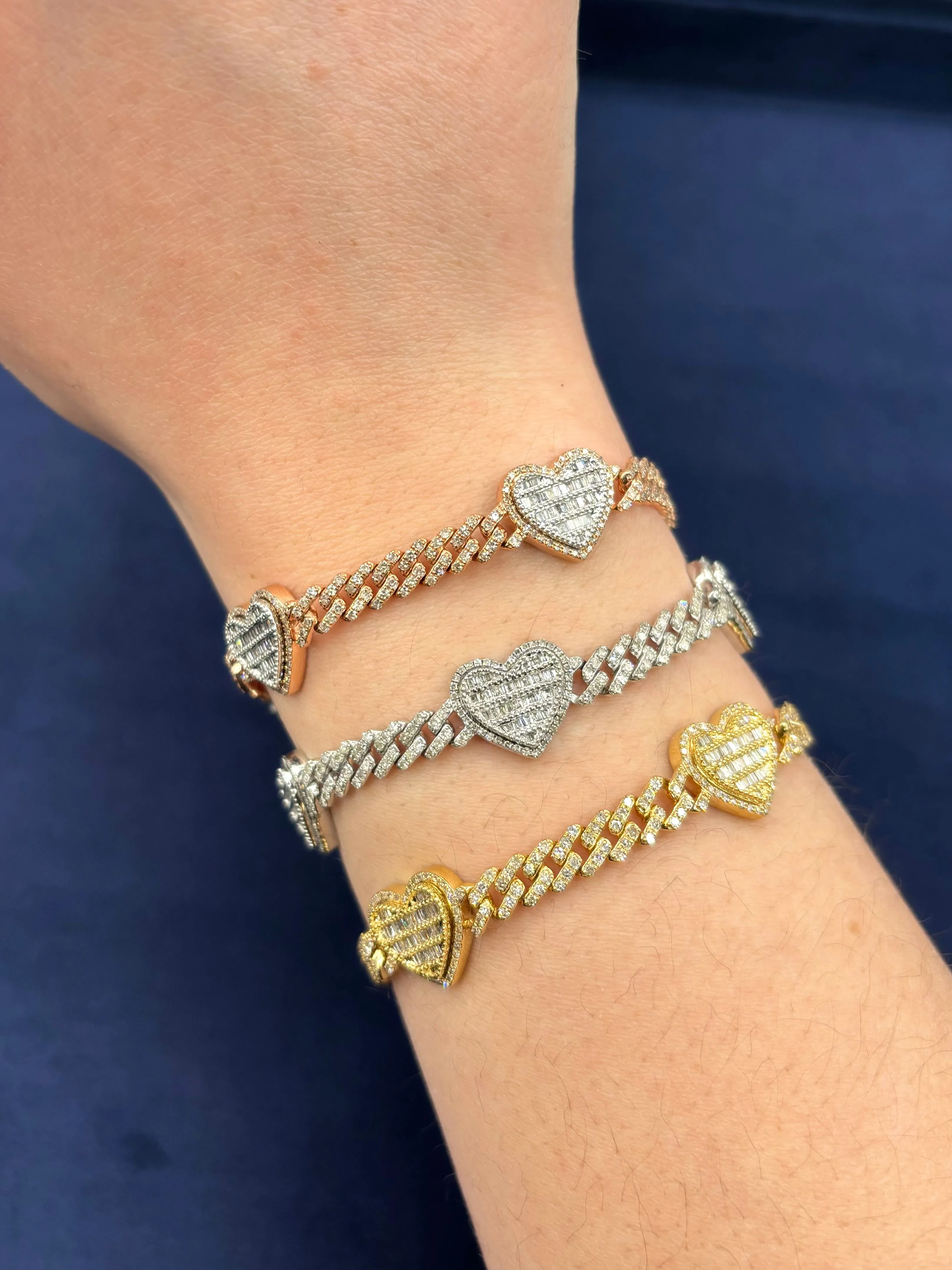 10K Baguette Heart Cuban Bracelet
