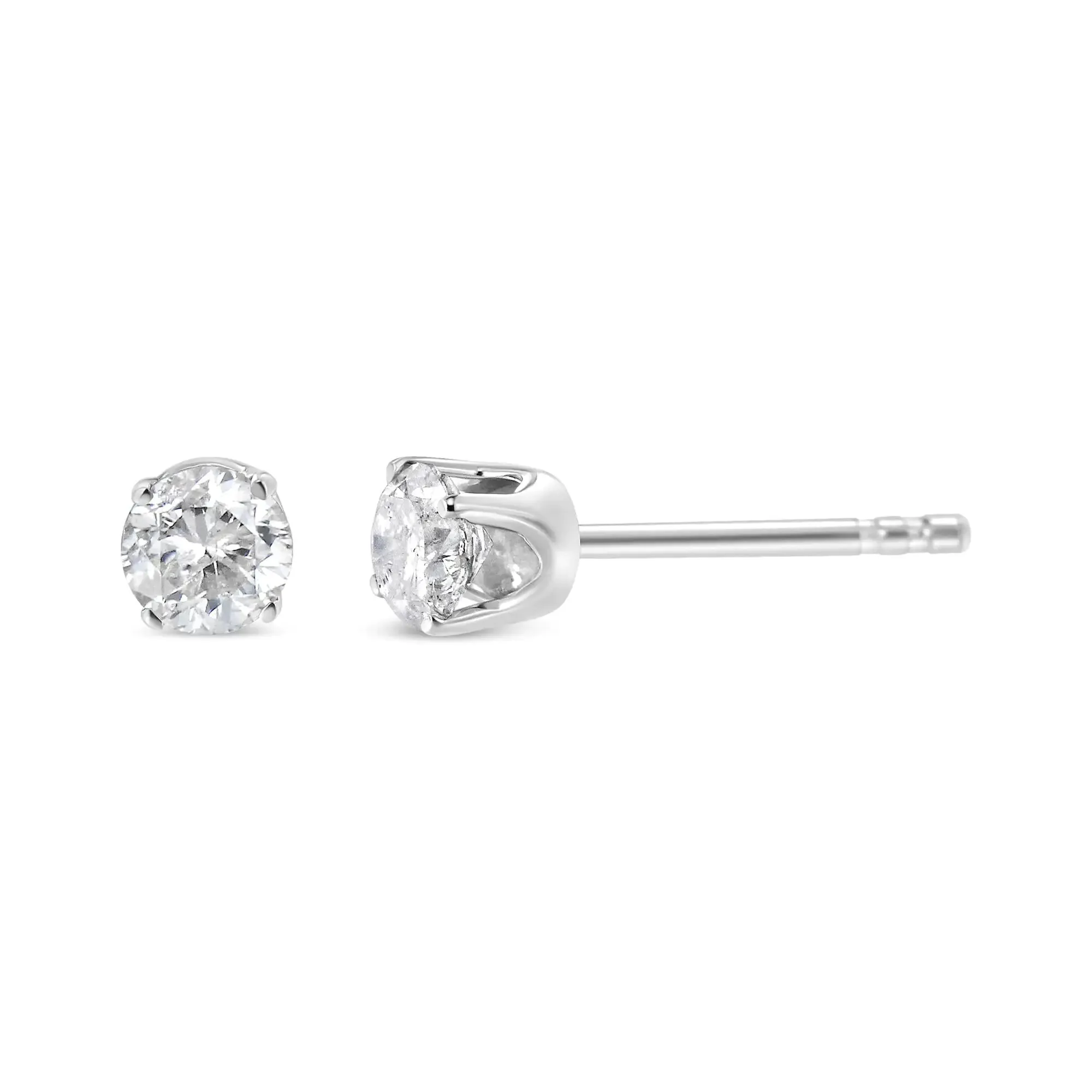 10K White Gold 0.10 Cttw Round Brilliant-Cut Near Colorless Near Colorless Diamond Classic 4-Prong Stud Earrings (I-J Color, I1-I2 Clarity)