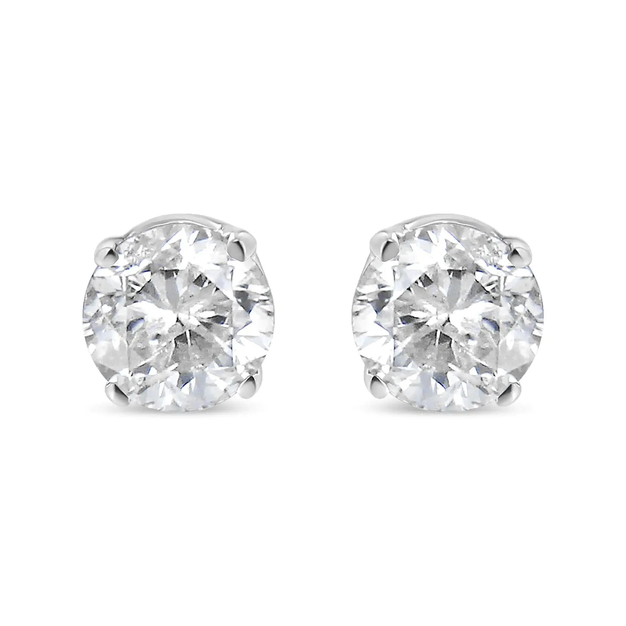 10K White Gold 0.10 Cttw Round Brilliant-Cut Near Colorless Near Colorless Diamond Classic 4-Prong Stud Earrings (I-J Color, I1-I2 Clarity)