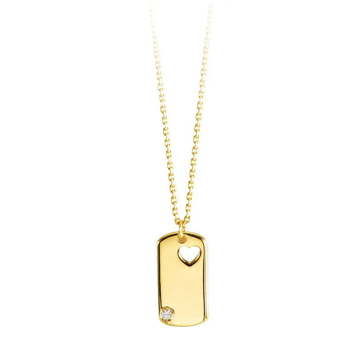 10K Yellow Gold (0.01ct) Diamond Dog Tag Necklace
