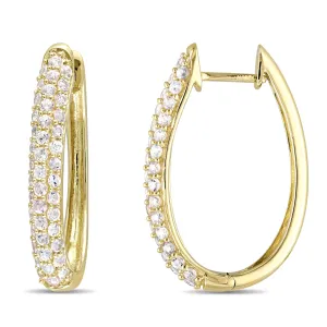 10K Yellow Gold White Sapphire Oval Hoop Earrings