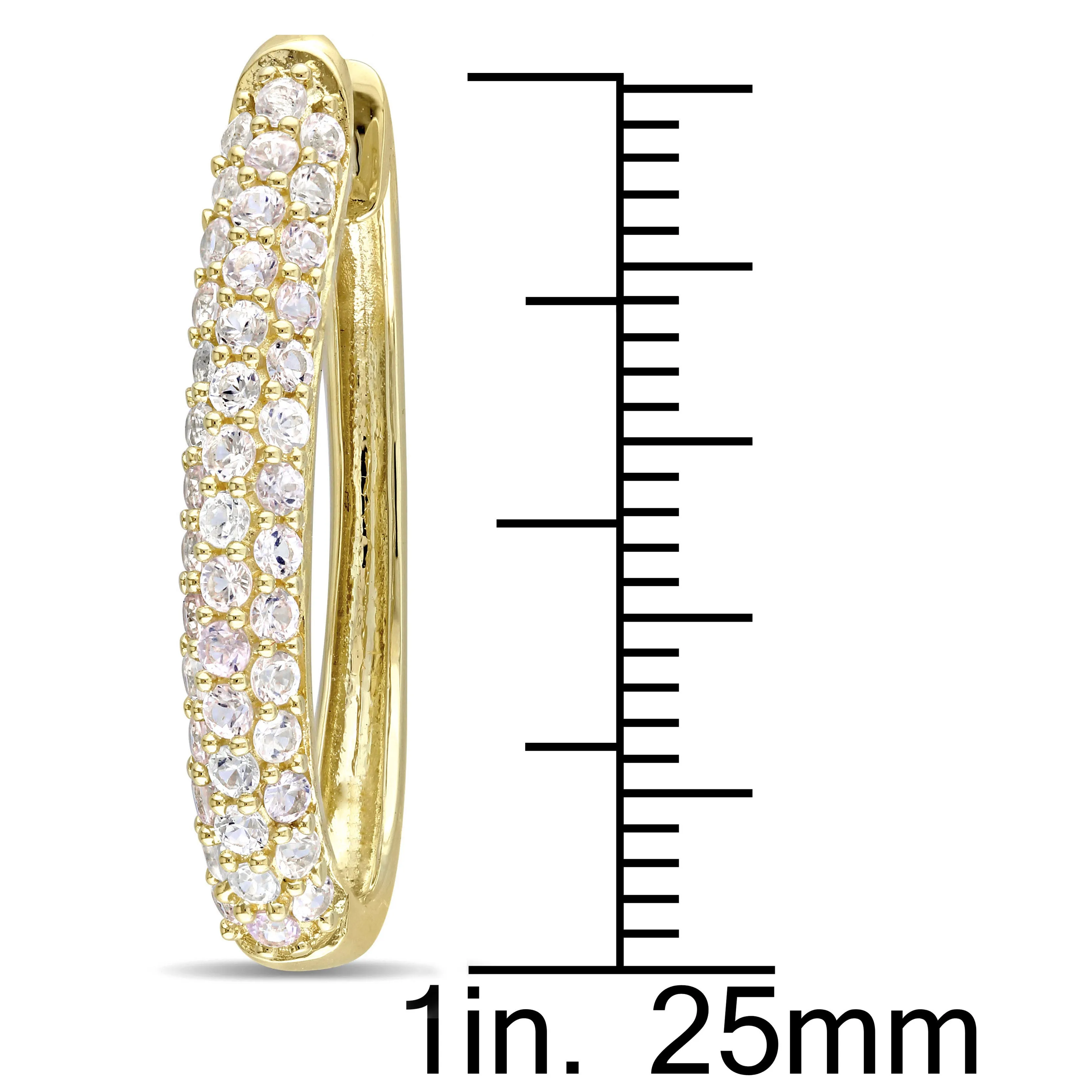 10K Yellow Gold White Sapphire Oval Hoop Earrings