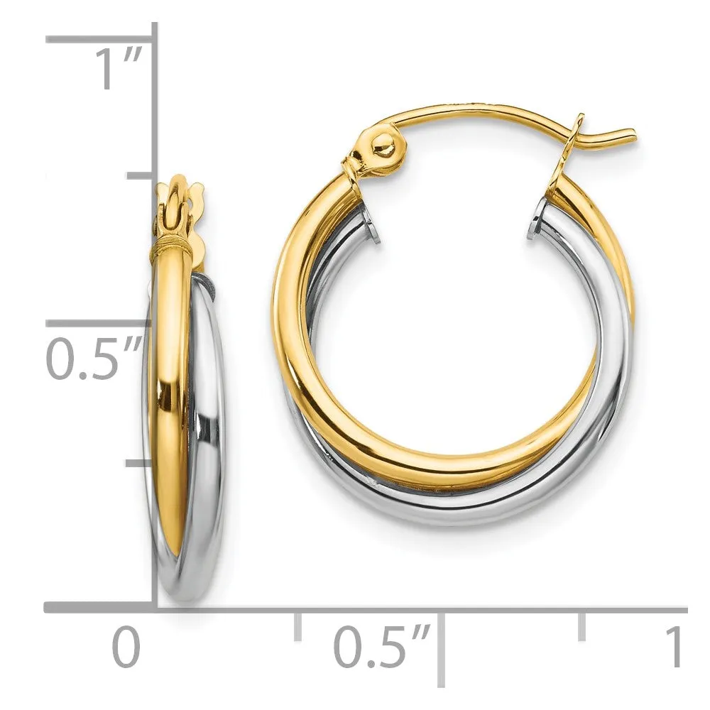10KT White and Yellow Gold 19X16MM Twist Hoop Earrings