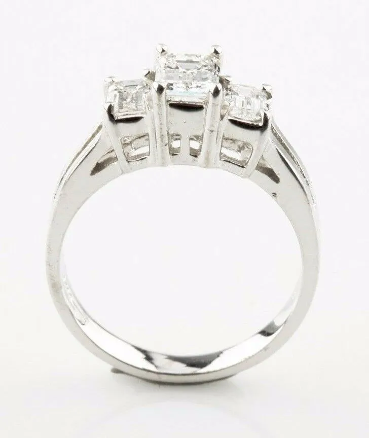 1.17 carat Emerald Cut Diamond 18k White Gold Three-Stone Engagement Ring Sz 5.5