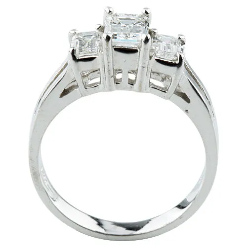1.17 carat Emerald Cut Diamond 18k White Gold Three-Stone Engagement Ring Sz 5.5