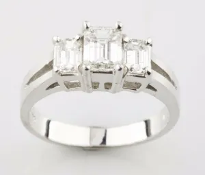 1.17 carat Emerald Cut Diamond 18k White Gold Three-Stone Engagement Ring Sz 5.5