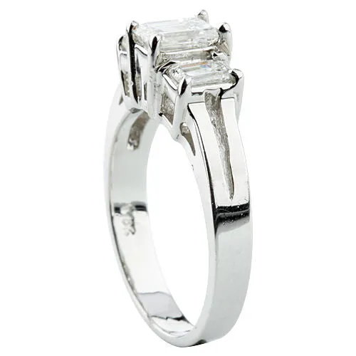 1.17 carat Emerald Cut Diamond 18k White Gold Three-Stone Engagement Ring Sz 5.5
