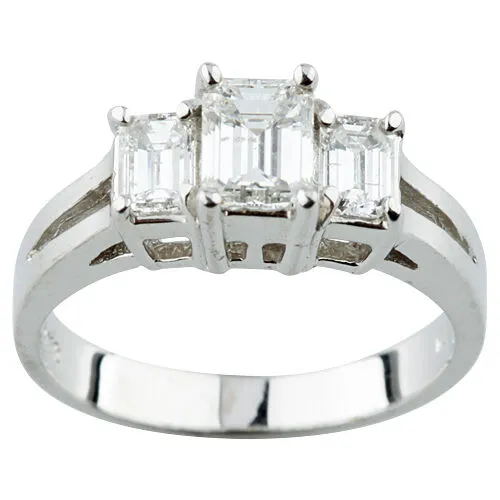 1.17 carat Emerald Cut Diamond 18k White Gold Three-Stone Engagement Ring Sz 5.5