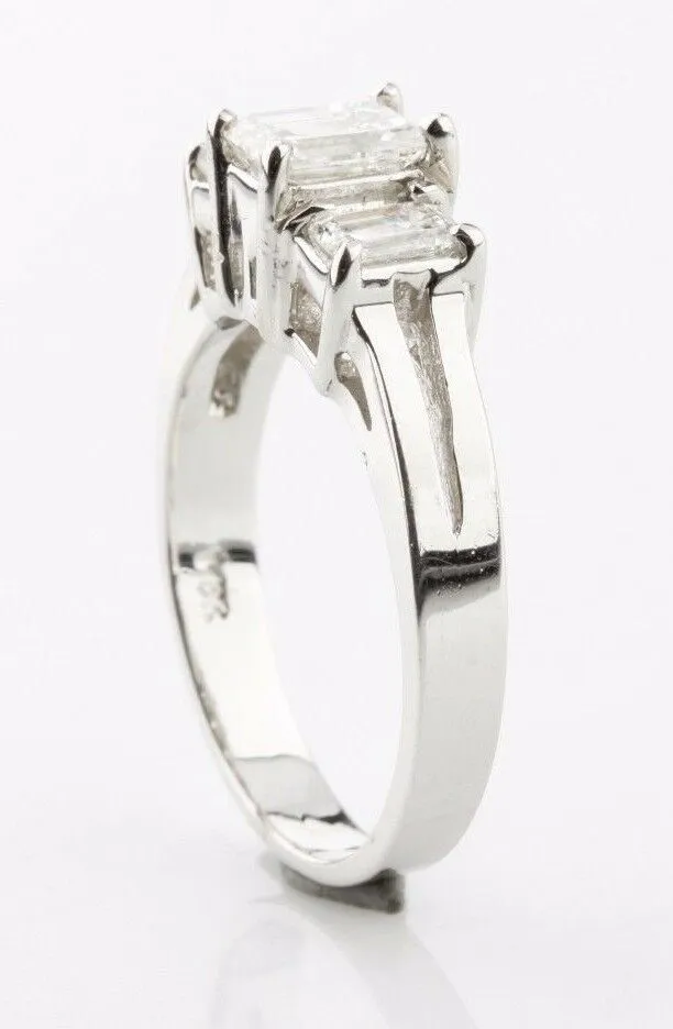 1.17 carat Emerald Cut Diamond 18k White Gold Three-Stone Engagement Ring Sz 5.5
