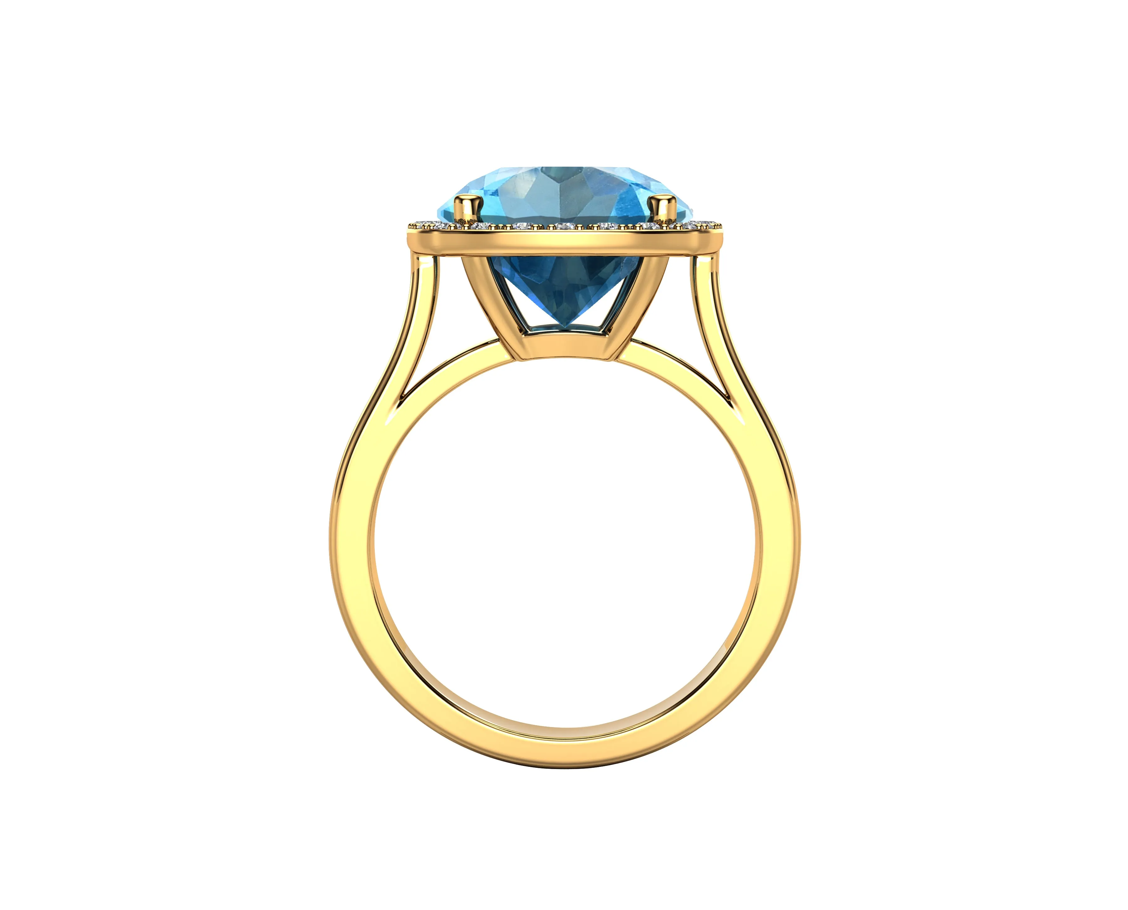 11MM Swiss Blue Topaz & Diamond Wedding Set in 14K Gold