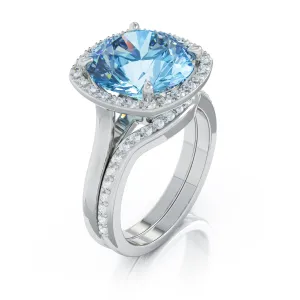11MM Swiss Blue Topaz & Diamond Wedding Set in 14K Gold