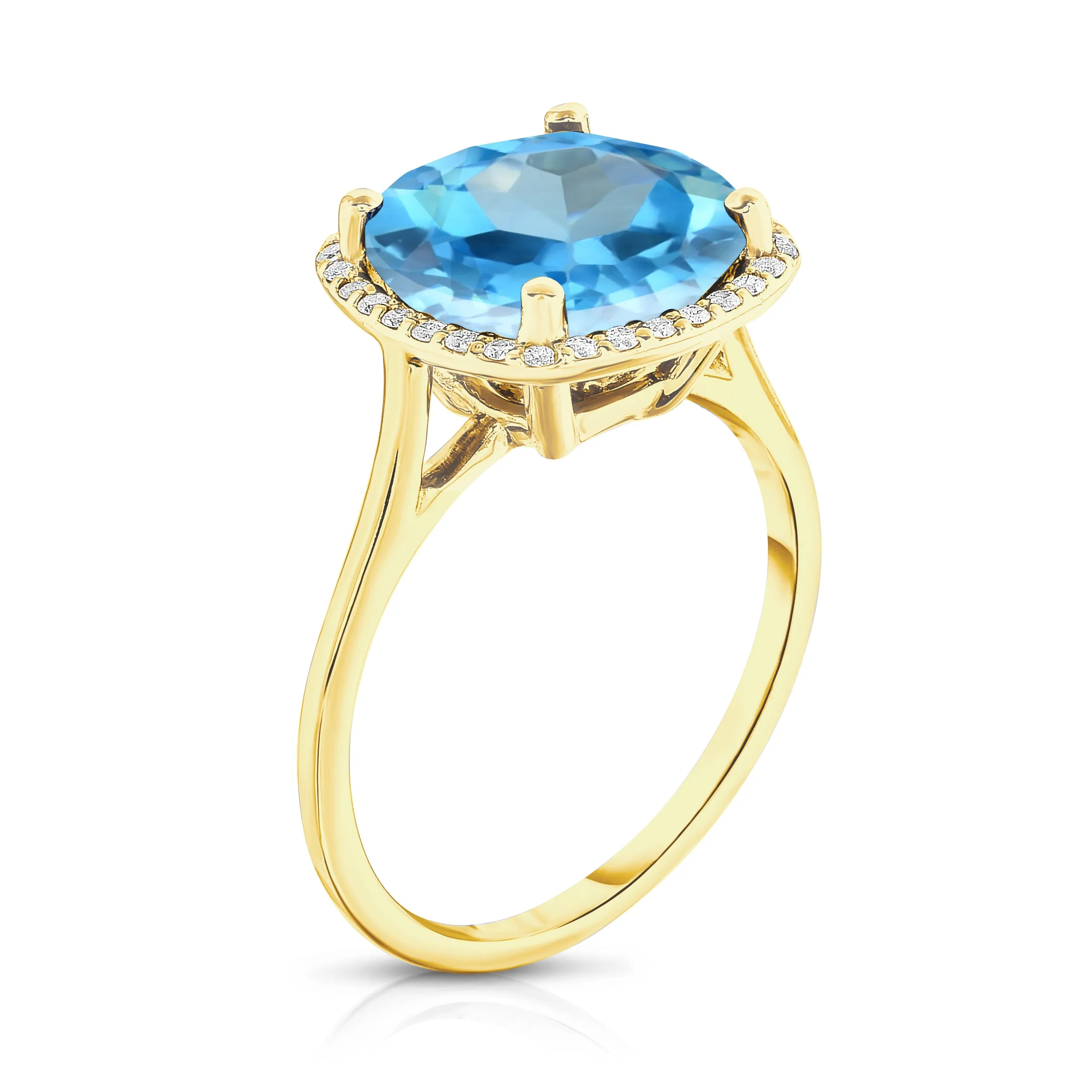 11MM Swiss Blue Topaz & Diamond Wedding Set in 14K Gold