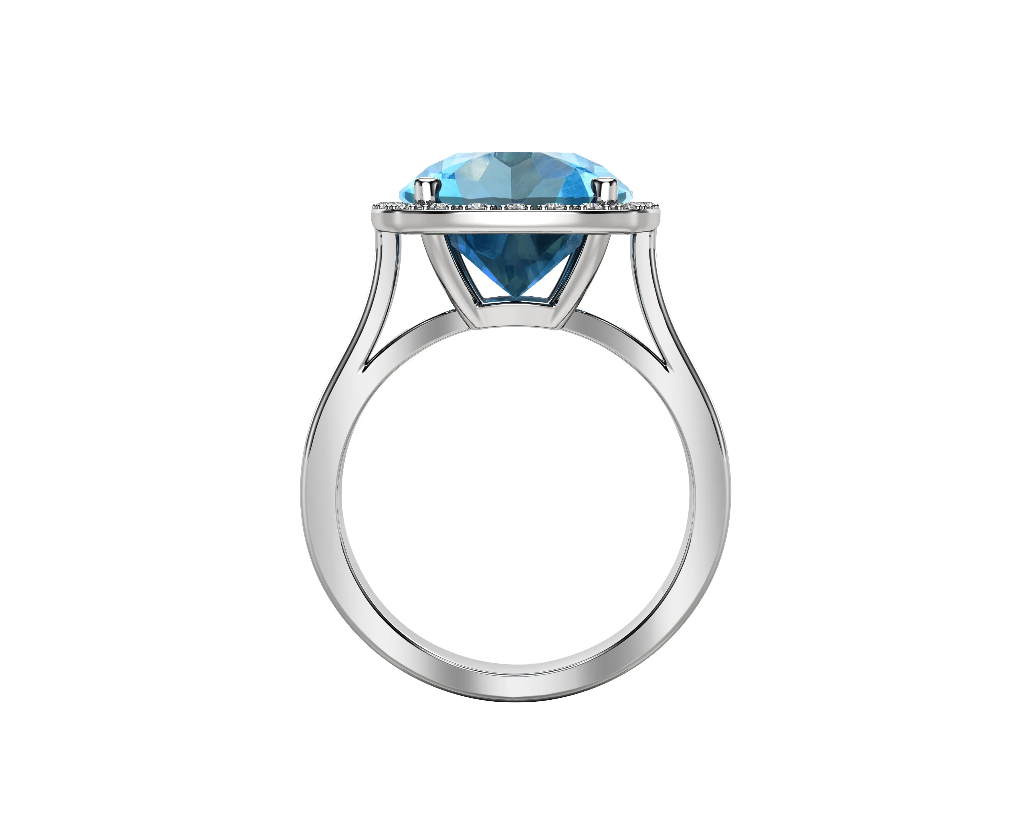 11MM Swiss Blue Topaz & Diamond Wedding Set in 14K Gold