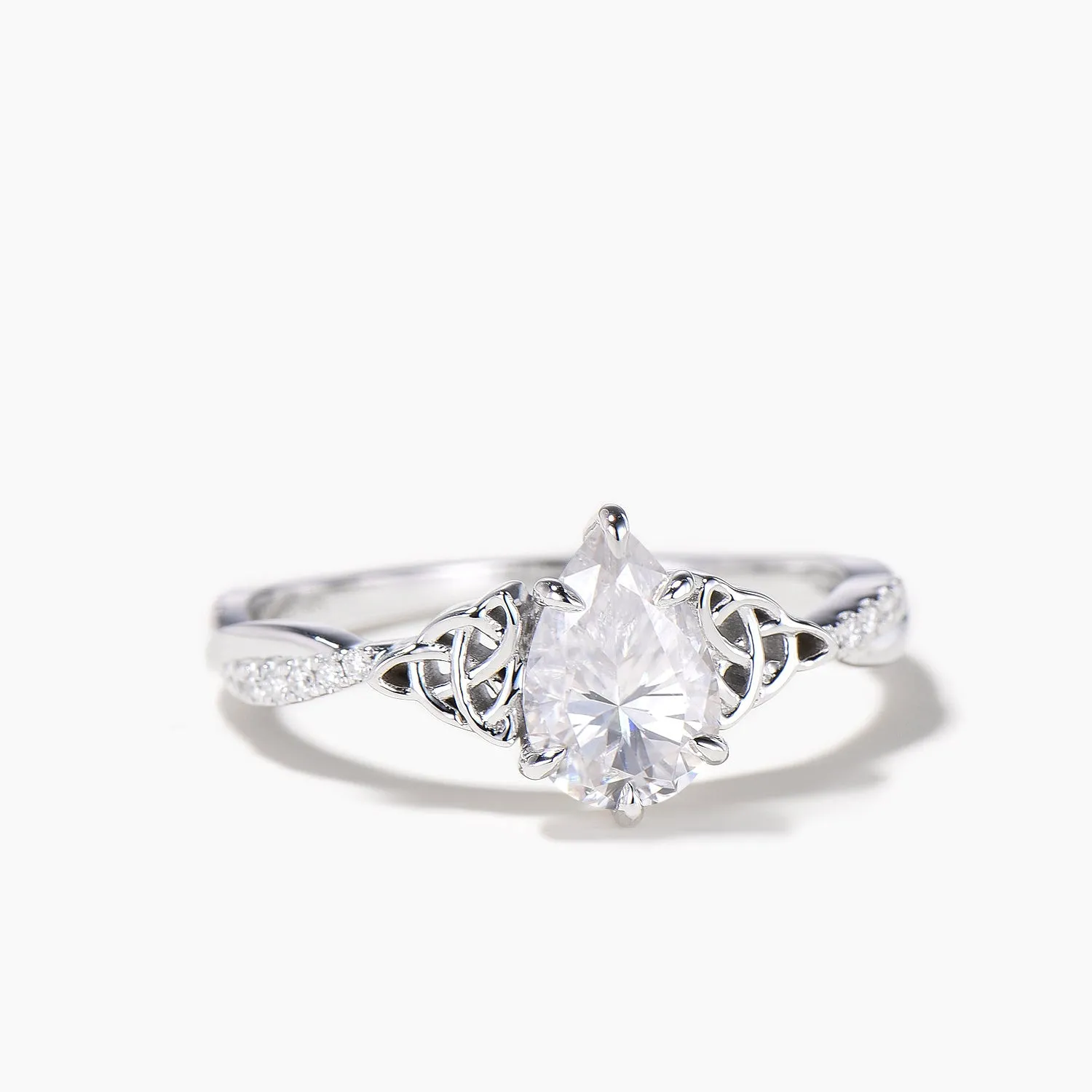 1.25ct Trinity Celtic Knot Design Pear Cut Moissanite Twisted Engagement Ring