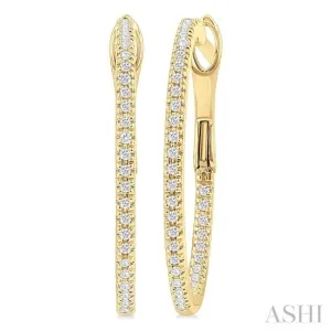 1/4 ctw Inside & Outside Round Cut Diamond Hoop Earring in 14K Yellow Gold