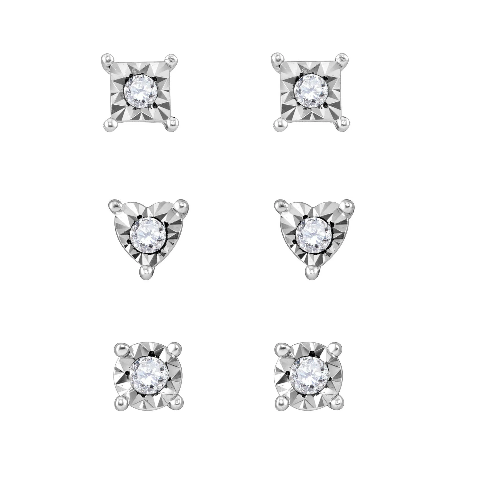 1/4 CTW Natural Diamond 3-Pair Stud Earrings in Sterling Silver