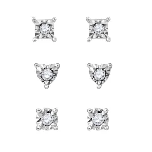 1/4 CTW Natural Diamond 3-Pair Stud Earrings in Sterling Silver