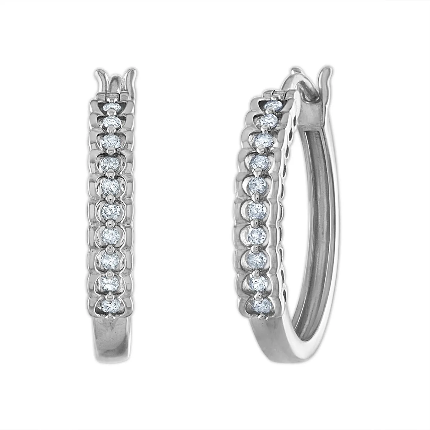 1/4 CTW Natural Diamond Hoop Earrings in Sterling Silver