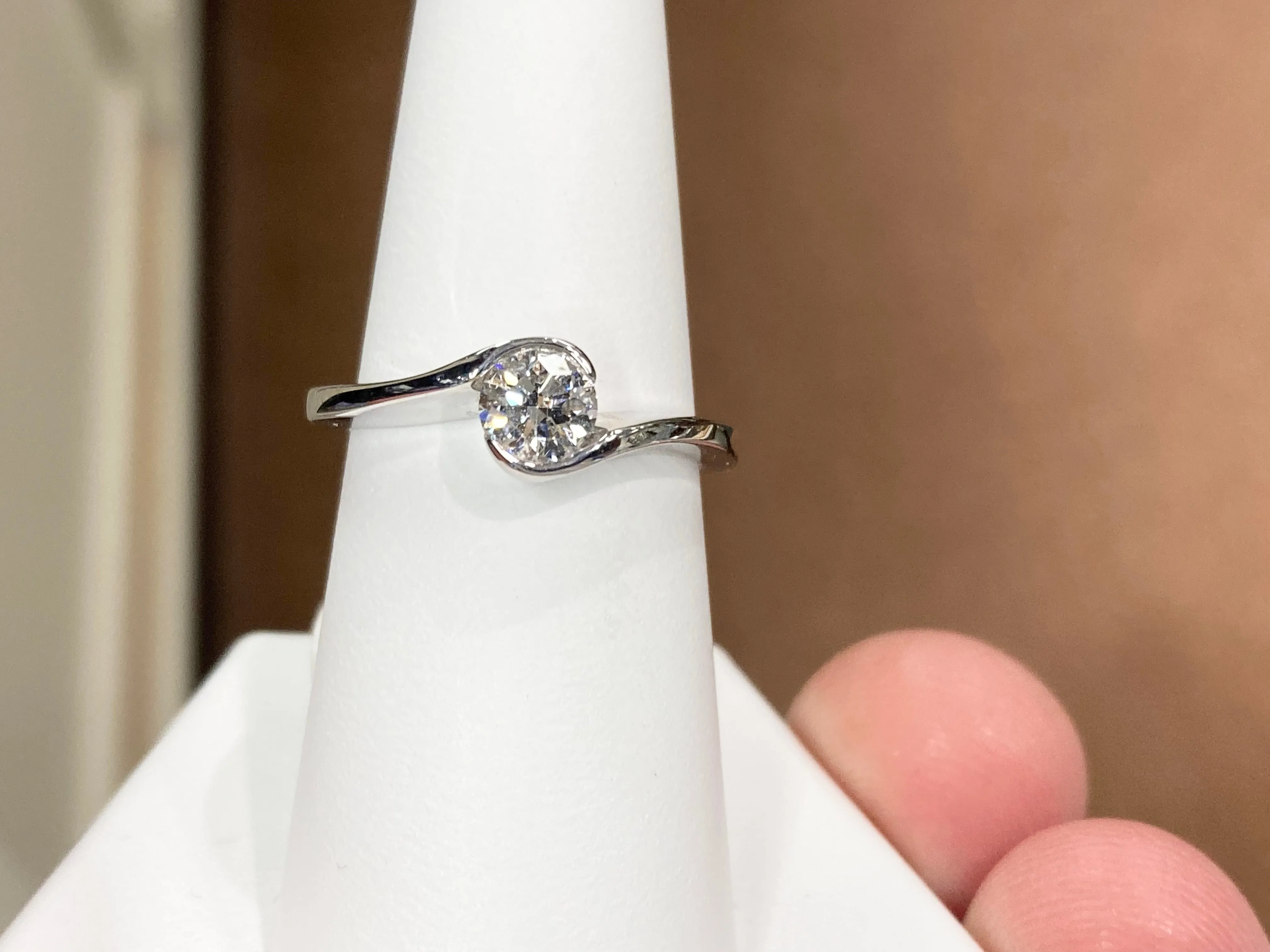 14 K White Gold Diamond Engagement Ring Bezel Set
