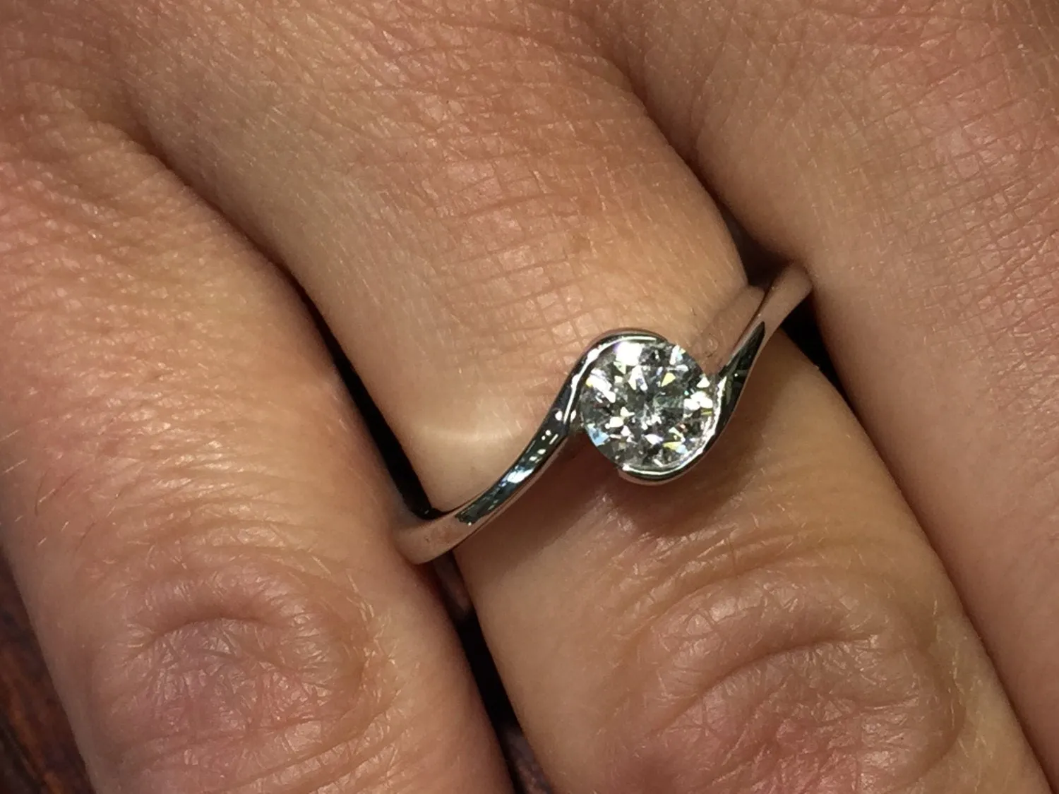 14 K White Gold Diamond Engagement Ring Bezel Set