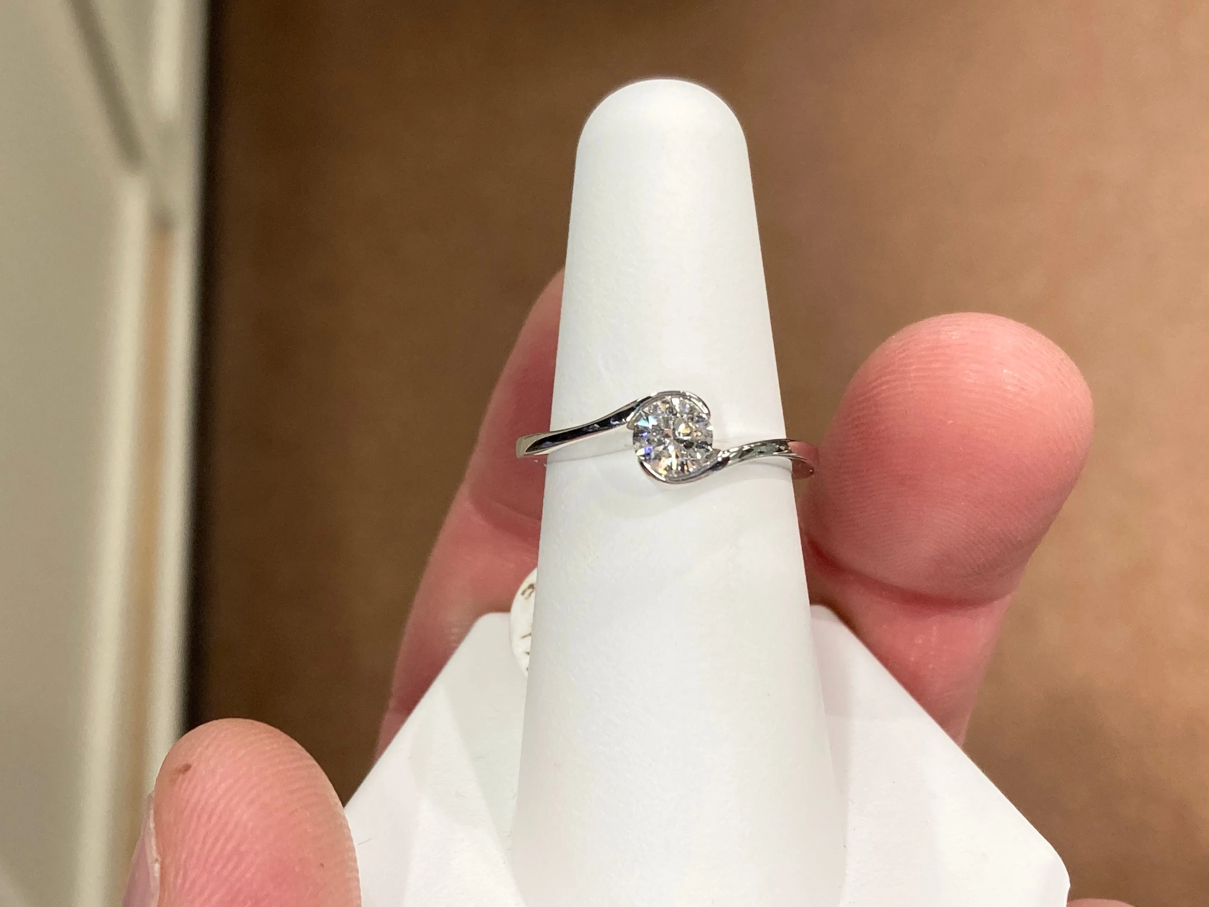 14 K White Gold Diamond Engagement Ring Bezel Set
