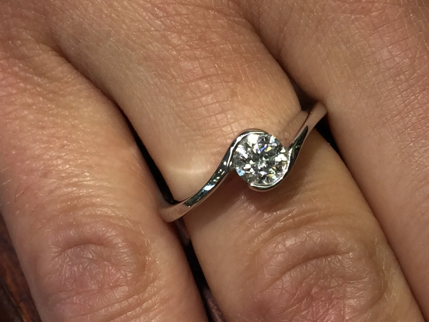 14 K White Gold Diamond Engagement Ring Bezel Set