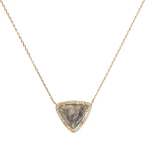 14 Karat Yellow Gold "Stella" Triangular Grey Diamond Slice Necklace with Pave Diamond Halo