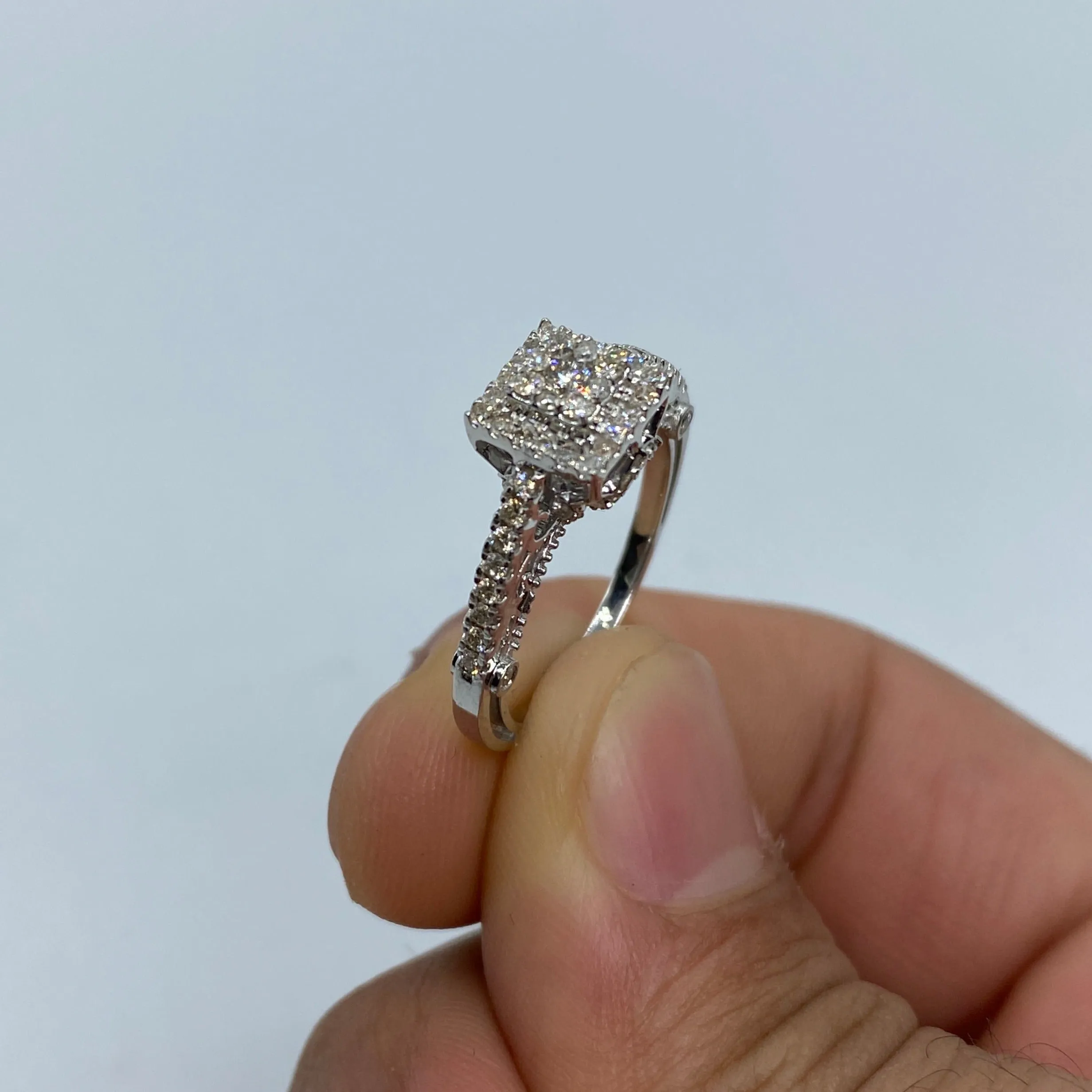 14K 3D Square Diamond Engagement Ring