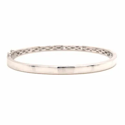 14K Diamond Bevel Bangle Bracelet White Gold