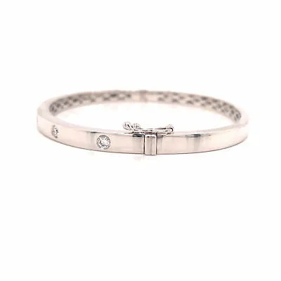 14K Diamond Bevel Bangle Bracelet White Gold