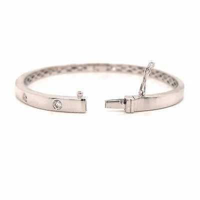 14K Diamond Bevel Bangle Bracelet White Gold