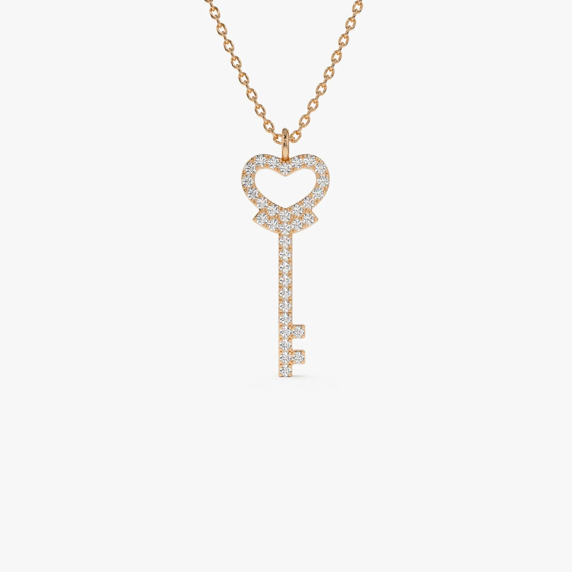 14k Diamond Heart-Key Pendant Necklace