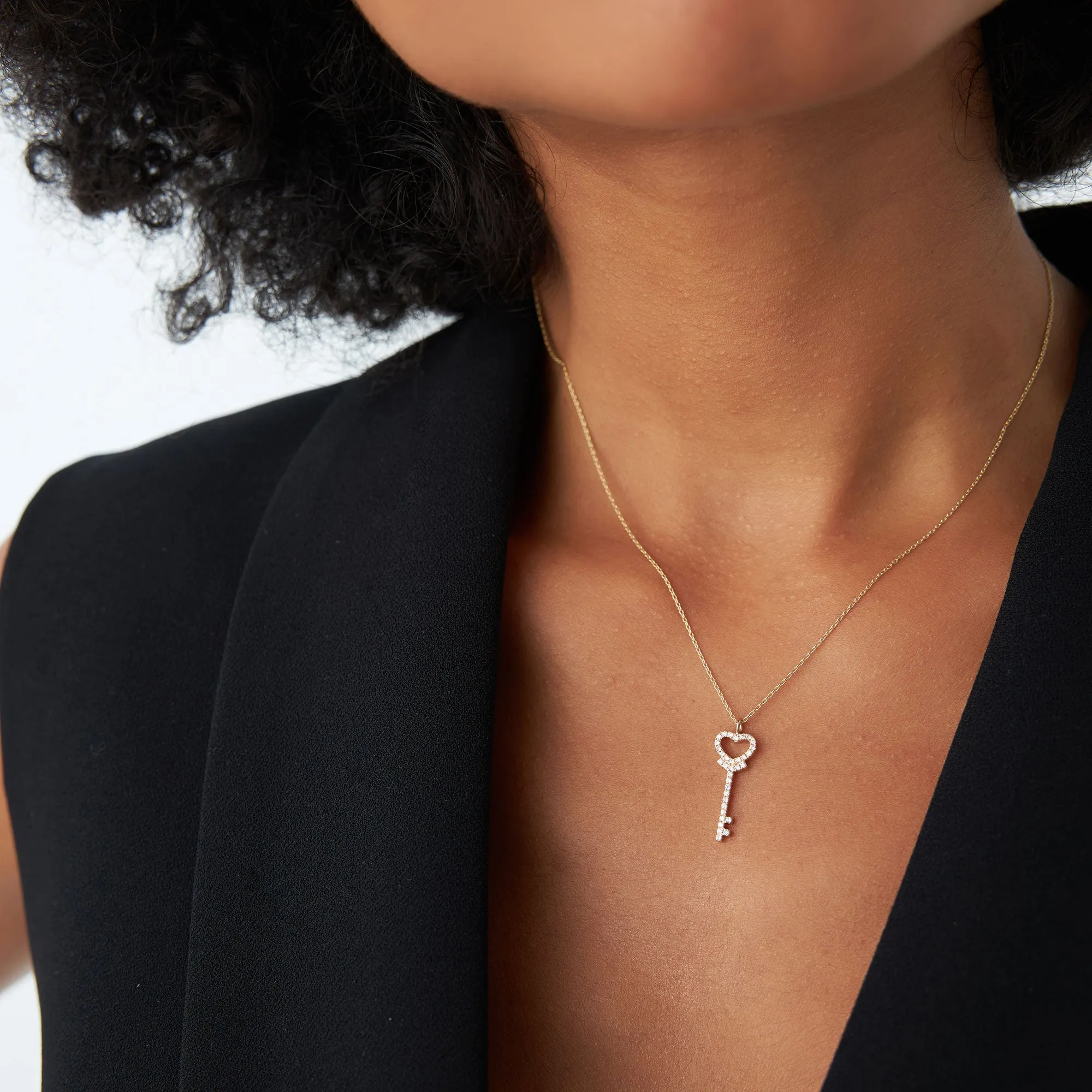 14k Diamond Heart-Key Pendant Necklace